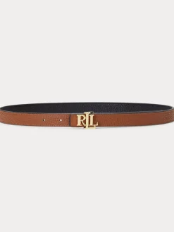 Black/Lauren Tan - Lauren Ralph Lauren 1.9cm Skinny Logo Reversible Pebbled Leather Belt