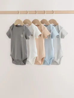 Blauw - 5 Babyrompertjes met korte mouwen