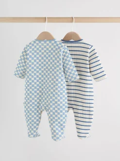 Blauw - 2 Doorgestikte babypyjama's
