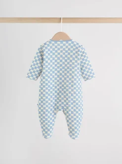 Blauw - 2 Doorgestikte babypyjama's