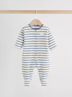 Blauw - 2 Doorgestikte babypyjama's