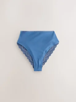 Blauw - 7 Katoenen slipjes met kant