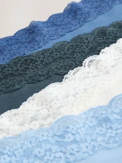 Blauw - 7 Katoenen slipjes met kant