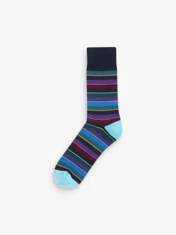 Blauw - 5 paar gestreepte sokken met patroon