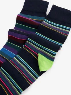 Blauw - 5 paar gestreepte sokken met patroon