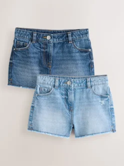 Blauw - 2 Pack Fray Shorts (3-16jr)