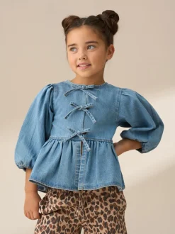 Blauw - Angel & Rocket Ria Broderie Tie Front Peplum Blouse