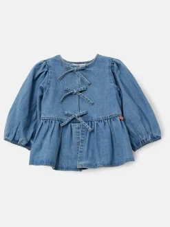 Blauw - Angel & Rocket Ria Broderie Tie Front Peplum Blouse