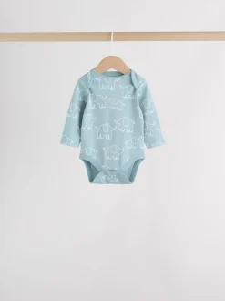 Blauw - Baby Elephant Long Sleeved Bodysuits 5 Pack