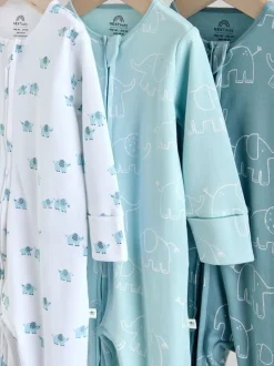 Blauw - Baby Linear Elephant Sleepsuits 3 Pack (0-2yrs)