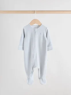 Blauw - Baby Velour Two Way Zip Sleepsuits 2 Pack (0mths-2yrs)