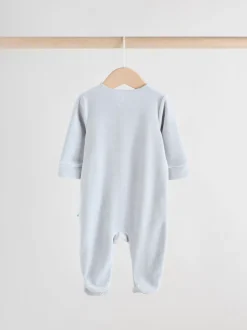 Blauw - Baby Velour Two Way Zip Sleepsuits 2 Pack (0mths-2yrs)
