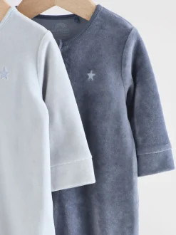 Blauw - Baby Velour Two Way Zip Sleepsuits 2 Pack (0mths-2yrs)