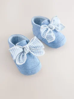 Blauw - Babylaarzen met bloemenprint (0-18 mnd)