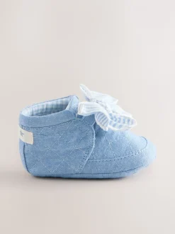 Blauw - Babylaarzen met bloemenprint (0-18 mnd)