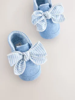 Blauw - Babylaarzen met bloemenprint (0-18 mnd)