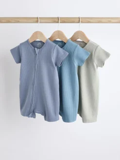 Blauw - Babyrompertjes van 100% katoen met tweewegrits, 3 stuks (0-3jaar)