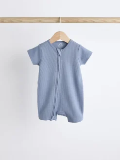 Blauw - Babyrompertjes van 100% katoen met tweewegrits, 3 stuks (0-3jaar)