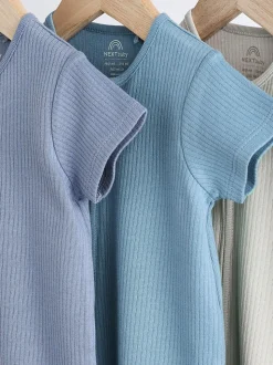 Blauw - Babyrompertjes van 100% katoen met tweewegrits, 3 stuks (0-3jaar)