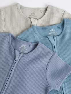 Blauw - Babyrompertjes van 100% katoen met tweewegrits, 3 stuks (0-3jaar)