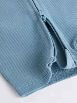 Blauw - Babyrompertjes van 100% katoen met tweewegrits, 3 stuks (0-3jaar)