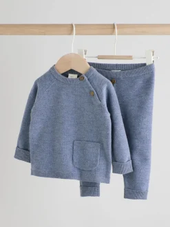 Blauw - Babyset met gebreide trui en legging (0mnd-2jr)