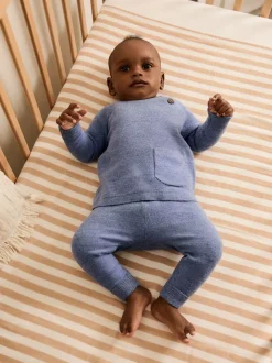 Blauw - Babyset met gebreide trui en legging (0mnd-2jr)