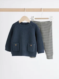 Blauw - Babyset met gebreide trui en legging (0mnd-2jr)