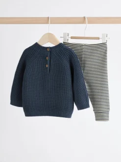 Blauw - Babyset met gebreide trui en legging (0mnd-2jr)