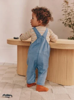 Blauw - Babyset van denim bretelbroeken en bodysuit (0 mnd - 2 jr)