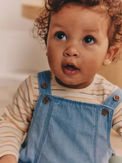 Blauw - Babyset van denim bretelbroeken en bodysuit (0 mnd - 2 jr)