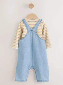 Blauw - Babyset van denim bretelbroeken en bodysuit (0 mnd - 2 jr)