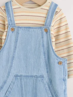 Blauw - Babyset van denim bretelbroeken en bodysuit (0 mnd - 2 jr)