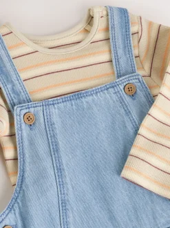 Blauw - Babyset van denim bretelbroeken en bodysuit (0 mnd - 2 jr)