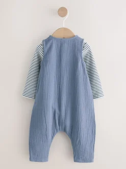 Blauw - Babyset van tuinbroek en rompertje (0 mnd-2 jr)