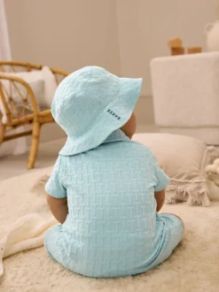 Blauw - Baker By Ted Baker - Set van geribbeld rompertje en muts