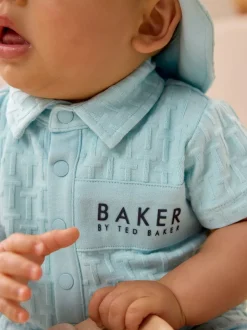 Blauw - Baker By Ted Baker - Set van geribbeld rompertje en muts