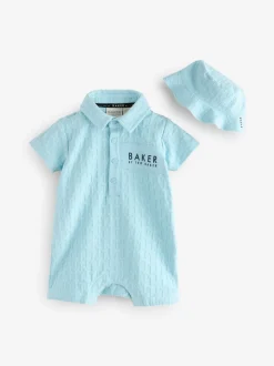 Blauw - Baker By Ted Baker - Set van geribbeld rompertje en muts
