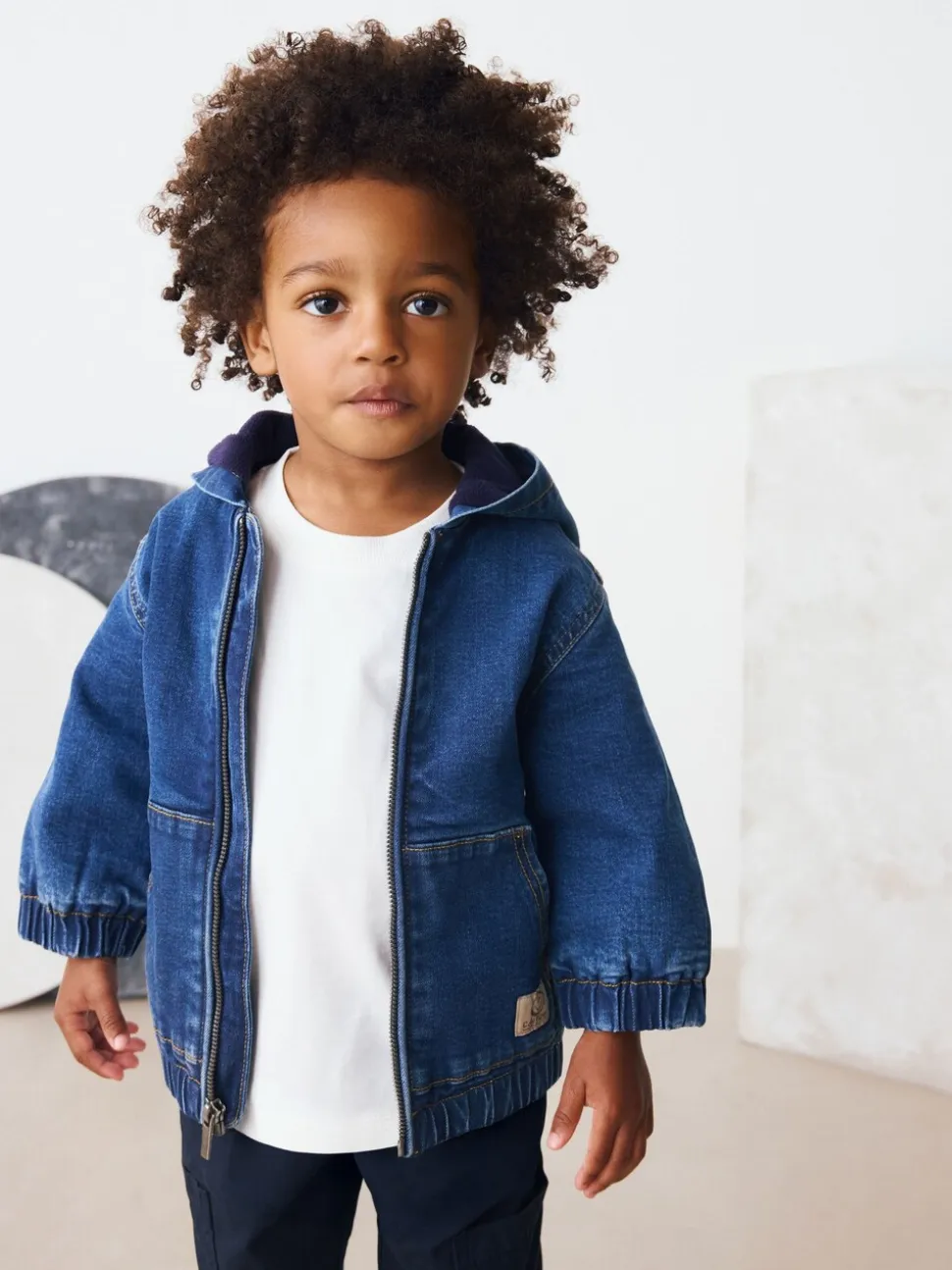 Blauw - Borg gevoerd denim overshirt met capuchon en rits (3mnd-7jr)