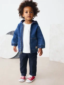 Blauw - Borg gevoerd denim overshirt met capuchon en rits (3mnd-7jr)