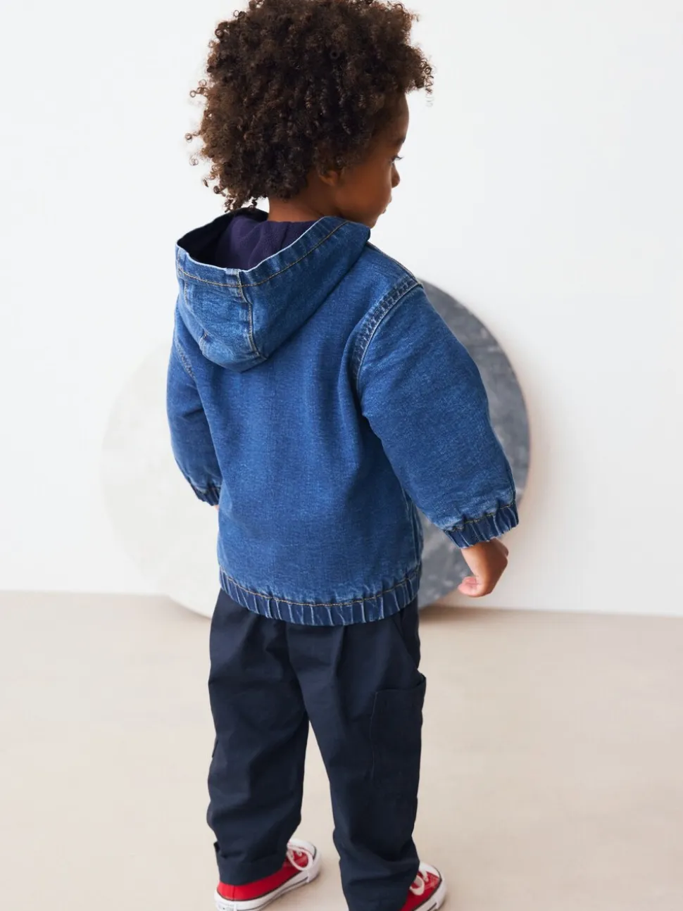 Blauw - Borg gevoerd denim overshirt met capuchon en rits (3mnd-7jr)