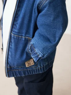 Blauw - Borg gevoerd denim overshirt met capuchon en rits (3mnd-7jr)