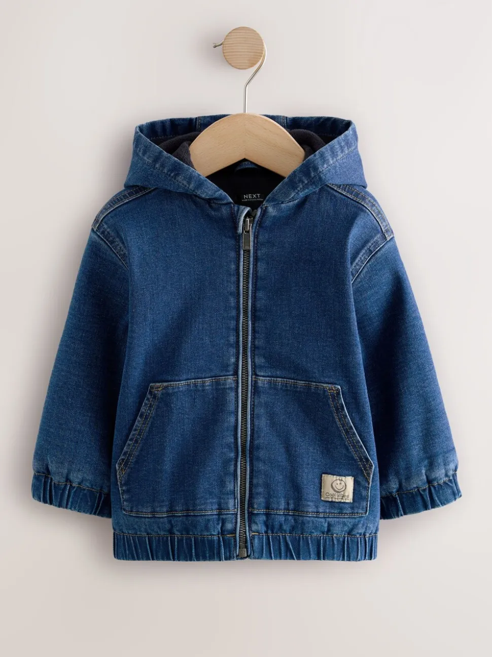 Blauw - Borg gevoerd denim overshirt met capuchon en rits (3mnd-7jr)