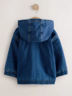 Blauw - Borg gevoerd denim overshirt met capuchon en rits (3mnd-7jr)