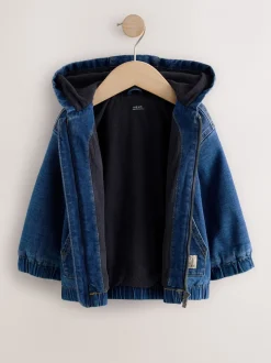 Blauw - Borg gevoerd denim overshirt met capuchon en rits (3mnd-7jr)