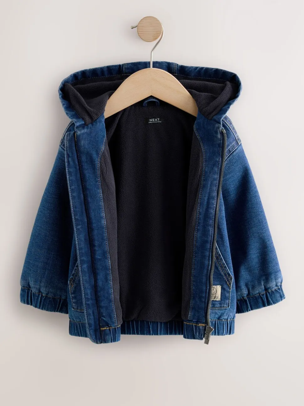 Blauw - Borg gevoerd denim overshirt met capuchon en rits (3mnd-7jr)