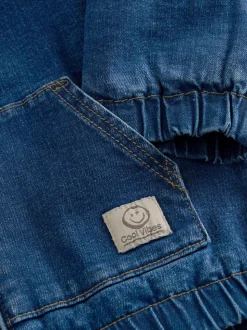 Blauw - Borg gevoerd denim overshirt met capuchon en rits (3mnd-7jr)