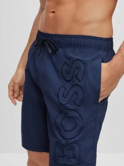 Blauw - BOSS Gevoerde zwembroek met walvis-logo