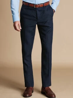 Blauw - Charles Tyrwhitt slim fit 100% linnen broek