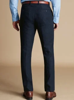 Blauw - Charles Tyrwhitt slim fit 100% linnen broek